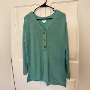 Pure Jill French Terry Slub V Neck Blue/Green‎ Top size Small